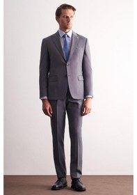 Resim İmza Füme Kırlangıç Yaka Kendinden Desenli Esnek Bel Slim Fit 6 Drop Takım Elbise 1001255168 Füme 