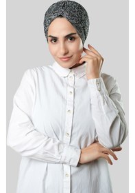 Resim Hürrem Bone Gri Pratik Hazır Geçmeli Tesettür Bone Jakar Kendinden Desenli 12 
