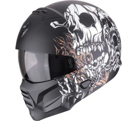 Resim Scorpion EXO COMBAT 2 Genesis Modüler Motosiklet Kaskı Mat Siyah Beyaz Altın 