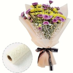 Resim 1 Rulo - Kore Jakarlı Oyma Çiçekli Hediye Kağıdı, 27.94cm x 274.32cm, Dayanıklı Polyester, Buketler, Hediyeler & Düğün Dekorasyonu için Mükemmel, Beyaz, Pembe, Yeşil, Siyah Renklerde Mevcut, Buket Hediye Kağıdı 