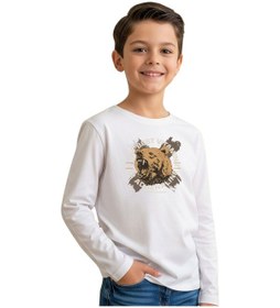 Resim Panios Kids Düz Yuvarlak Yaka Bearr Baskı Detaylı Erkek Çocuk Sweatshirt BEYAZ 