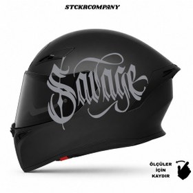 Resim Savage Kask Sticker Motor Kaskı İçin Premium Yazı Sticker Gri 