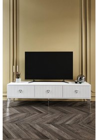 Resim 150 CM ZEUGMA MDF MEBRAN KAPAK BEYAZ GÜMÜŞ 