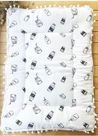 Resim Berço Milk Desenli Çift Katlı Müslin ve Waffle Kumaş Alt Açma , Yastık ve Battaniye 3’lü Set 