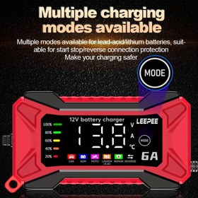 Resim EU Fişli 12V 6A Dijital LCD Ekran Araba Akü Şarj Cihazı Aşırı Gerilim Koruma Voltaj Sıcaklık Algılama Akıllı Darbe Tamiri Otomatik Durma 