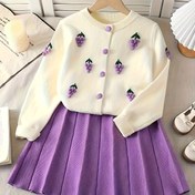 Resim Kızların Sevimli Pileli Etek - Mor Rahat ve Zarif Örgü Etek, Çiçek Süslemeleri ile, Rahat ve Sıcak, Okul, Partiler ve Günlük Giyim için Mükemmel, Bahar/Yaz Koleksiyonu, Sevimli Etekler, Parti Kıyafeti, Preppy Stil, Orta Esneklikli Kumaş, Kız Etek 