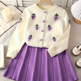 Resim Kızların Sevimli Pileli Etek - Mor Rahat ve Zarif Örgü Etek, Çiçek Süslemeleri ile, Rahat ve Sıcak, Okul, Partiler ve Günlük Giyim için Mükemmel, Bahar/Yaz Koleksiyonu, Sevimli Etekler, Parti Kıyafeti, Preppy Stil, Orta Esneklikli Kumaş, Kız Etek 