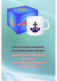 Resim Denizci Çıpa Baskılı Afilli Kupa Bardak Çay Kahve Fincanı Beyaz 