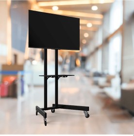 Resim Alpin TV Ev Tipi Salon Oturma Odası Toplantı Odası için Bilgisayar Askı Aparatlı Metal Ayaklı Tekerlekli TV Sehpası/Ünitesi 