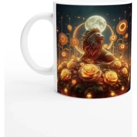 Resim Aslan Burcu Baskılı Kahve Kupası - Ay Işığında Zodyak Bahçesi Vs3 