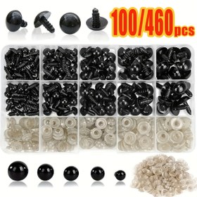 Resim 460/100 Adet Çeşitli Boyutlarda Güvenli DIY Bebek Gözleri Seti - Siyah Plastik Güvenlik Gözlükleri, Yıkama Pedleri, Tığ İşi Gözler ve Burunlar, Peluş Hayvanlar, Amigurumi, DIY Aksesuarları, Takı Desenleri 