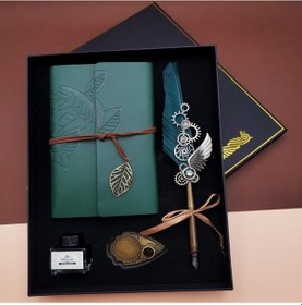 Resim Büro Ev Ofis Hediyesi İçin Yeşil Defterli Mürekkepli Divit Kalem Seti 