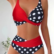 Resim Yeni İki Parçalı Günlük Spor Plaj Havuzu Omuz Askılı Kadın Ayrı Mayo Küçük Puantiyeli Çapraz Askılı Bikini 