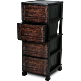 Resim Homie 4 Katlı Çekmeceli Baskılı Desenli Kapaklı Plastik Komidin - Sebzelik - Çekmece 