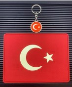 Resim Türk Bayrağı Torpido Pedi Kaydırmaz Ped Ve Damla Anahtarlık 