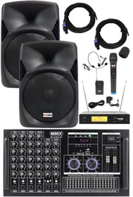 Resim Midex Elit Paket-2 Profesyonel Ses Sistemi Mikser Amfi Hoparlör Mikrofon Ekipman Seti 