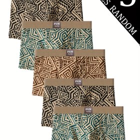 Resim 5'li Paket Erkek Boxer Külot - Rastgele Geometrik Desen, Yüksek Esneklik Nefes Alabilir Yazlık İç Çamaşırı, Yumuşak Kumaş & Makinede Yıkanabilir, Şık Günlük Stil, Rahat Giyim, Modern Desen, Dayanıklı İç Çamaşırı, Hafif ve Esnek, Günlük Kullanım İçin 
