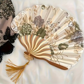 Resim 1 adet Vintage Esinli Çin Su Temizleme Katlanır Fan, Bambu Çerçeve ve El Boya Peyzaj Tasarımı ile, Hanfu Gezileri ve Yaz Soğutması için Mükemmel, Tradisyonel Çin Dekoru 