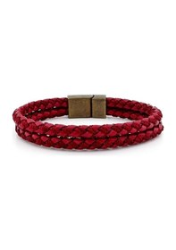 Resim Solfera Bronz Mıknatıs Çift Sıra Bordo Örgü Deri Erkek Bileklik M030D Çok Renkli 