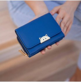 Resim Daj Company Kadın Mor Kedi Tokalı Ve Fermuar Bölmeli El Cüzdanı Lacivert 