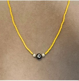 Resim Uretti - Tuğba 6667 - El Yapımı Kum Boncuk Nazar Boncuğu Figürlü Kolye - Sarı Sarı 