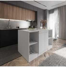 Resim Beyaz Tezgahlı-reina Mutfak Adası -160 Cm-çok Amaçlı Dolap-alt Modül-beyaz Tezgah Dahil Beyaz 