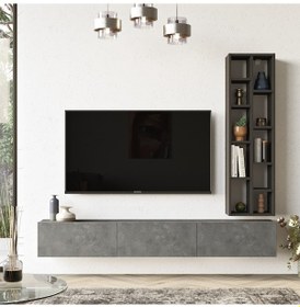 Resim Robin Home Diego Tv Ünitesi Tv Sehpası Kitaplık 175Cm Beton-Siyah (511688753) 