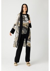 Resim Esswaap Özel Desenli Kimono Tunik Pantolon Takım Haki Yeşil 