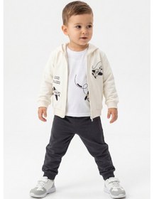 Resim Toontoy Kids Toontoy Erkek Çocuk 3'lü Eşofman Takımı Uzun Kollu Bisiklet Yaka Nakışlı T-shirt - Kapüşonlu Fermuarlı Hırka- Beli Paçası Lastikli Eşofman Altı 25052 Füme 