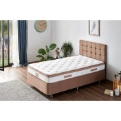 Resim Niron Latte Yatak Seti 120x200 cm Tek Kişilik Yatak Baza Başlık - Sert Yatak, Kumaş Baza ve Başlık Takımı 