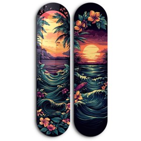 Resim Canlı Deniz Manzarası Kaykay | Cam Duvar Tablosu - (80x20 cm) x 2 pcs 