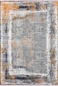 Resim Gri Turuncu Eskitme Modern Halı - Kare 180x180cm 