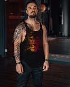 Resim Freeyez Aslan Sarı Kırmızı Gym Fitness Tank Top Sporcu Atleti 