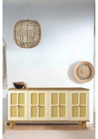 Resim Hasırlı Atlantik Çam Krem Rustik Konsol 4 Kapaklı Doğal Hasır Desenli 160x43.5x80 Cm 