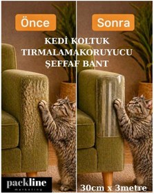 Resim Packline Marketing Kedi Koltuk Tırmalama Koruyucu Şeffaf Yapışkanlı Mobilya Tırmalama Önleyici Bandı 30cm X 3metre 