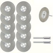 Resim 12parça/set 40mm Elmas Kesme Diskleri, Mini Elmas Testere Bıçağı 2parça Bağlantı 3mm Sap ile 