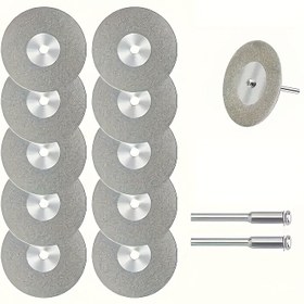 Resim 12parça/set 40mm Elmas Kesme Diskleri, Mini Elmas Testere Bıçağı 2parça Bağlantı 3mm Sap ile 