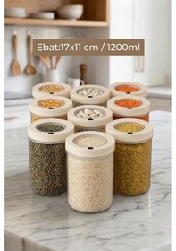 Resim Lengo 9'lu 1200 Ml Mühürlü Vakumlu Borosilikat Cam Erzak Saklama Kavanozu Şeffaf - Beyaz 