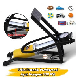 Resim Tek Kalın Pistonlu Ayak Tipi Pompa Tekli Teker Araç Bisiklet Bot Lastik Şambrel Şişirme Pompası 