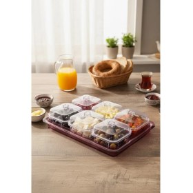 Resim EW's Kitchenware Akrilik Mürdüm 6’lı Kapaklı Kahvaltılık Kahvaltı Seti & Saklama Kabı (Cam Değildir) 