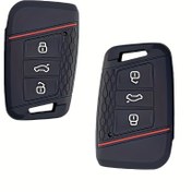 Resim VW Passat B8, Seat, Skoda için üstün silikon uzaktan kumandalı araç anahtarı kılıfı - Dayanıklı koruma kılıfı, kaymaz tutma ve şık siyah tasarım, araç aksesuarları 