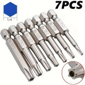 Resim 7 parçalı Krom Vanadyum Çelik Torx Tornavida Seti - 1/4" Altıgen Saplı Tamper Dayanıklı Yıldız Uçlar, S2 Çelik, Nikel Kaplama, Dayanıklı Yapı 