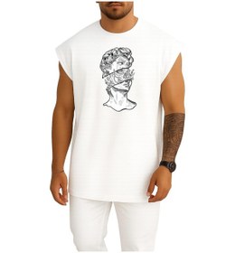 Resim Bahriyeli Collection Oversize Antik Yunan Tanrısı Yunan Mitoloji Göğüs Baskılı Atlet Beyaz 