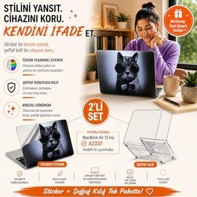 Resim McStorey Macbook Air M1 Kılıf Koruyucu Yapıştırma Sticker Laptop Kaplama A2337 ile Uyumlu Cat01NL Siyah 