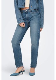 Resim Only Kadın Onlemıly Yüksek Bel Düz Kesim Jean Pantolon 15302428 Koyu Mavi Koyu Mavi 