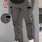 Resim 1 Adet Erkek Rahat Kargo Pantolonu, %100 Polyester Düz Renk, Elastik Bel, Esnek Olmayan, Çok Cepli Tasarım, Normal Uzunluk, Dokuma, Bahar/Sonbahar İçin Bol Kesim - Şık İş Pantolonu 