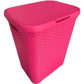 Resim 2'li Set Hasır Desenli Plastik Fusya Çamaşır Sepeti & Fusya Çamaşır Selesi Fuşya 
