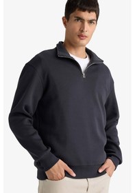Resim Defacto Regular Fit Dik Yaka Yarım Fermuarlı Basic Düz Sweatshirt X7405az25auar214 Antrasit 