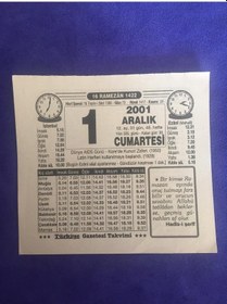 Resim 1 Aralık 2001 Takvim Yaprağı - Nostalji Koleksiyonluk Takvim Yaprağı 