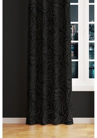 Resim Gri Siyah Dalgalı Desenli Süet Oturma Odası Salon Fon Perde Baskılı Ekstrafor Büzgü Tek Kanat Çok Renkli 
